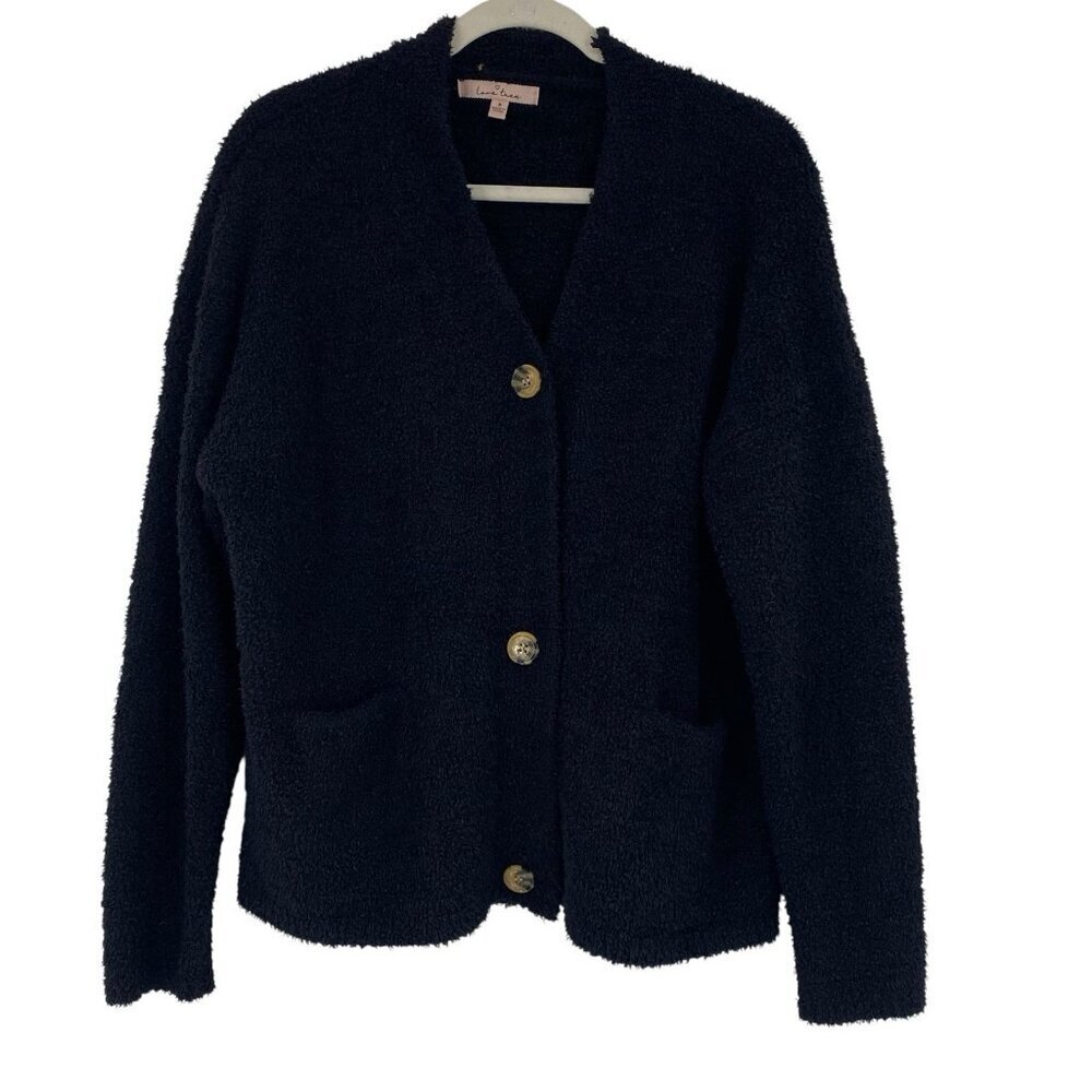 Love Tree Size M Black Fuzzy Button Up Teddy Jacket Warm Cozy
